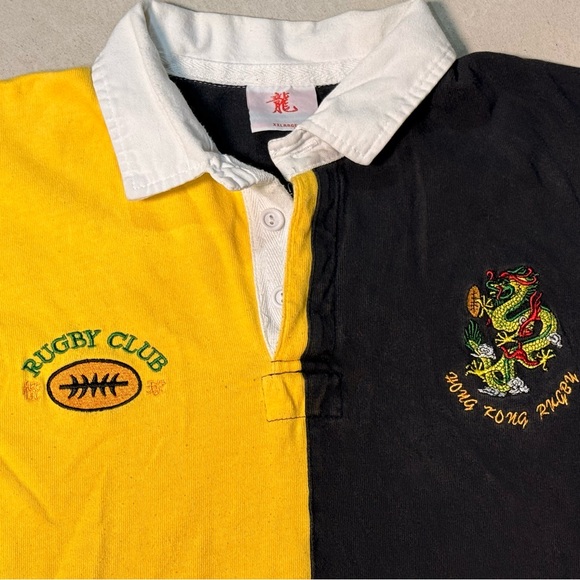 Vintage 90's Men's Hong Kong Rugby Club Black Yellow Polo Shirt XXL SM 321 - Picture 2 of 7
